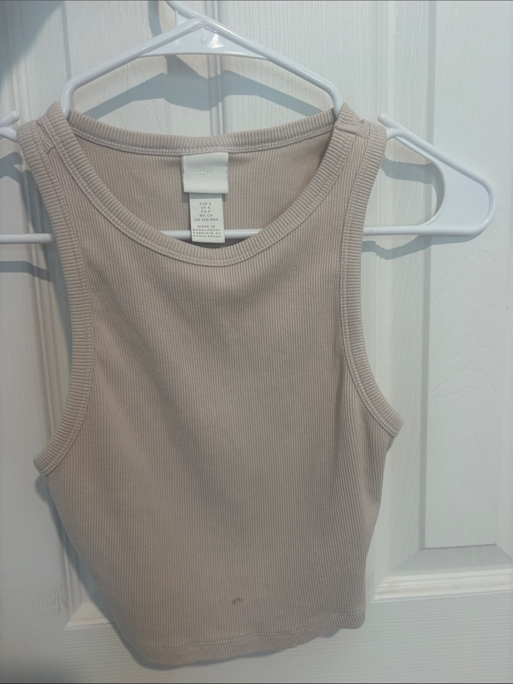 H&M Ribbed Tank Crop Top in Taupe